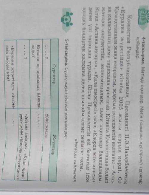 4-тапсырма. Мәтінді оқыңдар. Мәтін бойынша жұптарыңа сұрақтар қойыңдар.Қазақстан Республикасының Пре