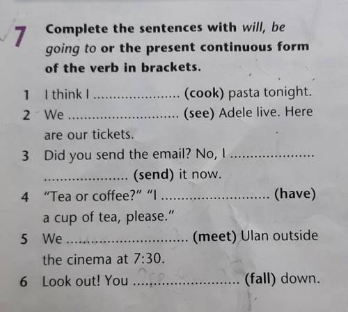 Complete the sentences with will, be going to or the present continuous form of the verb in brackets