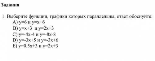 Выберите функции, графики которых параллельны, ответ обоснуйте:​