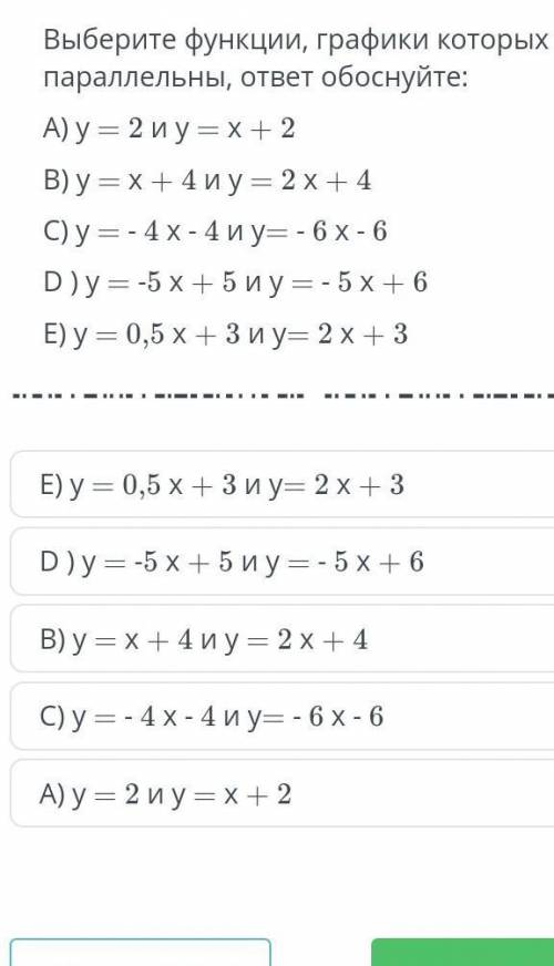 Выбери функции графики которых параллельны ответ обоснуйте​