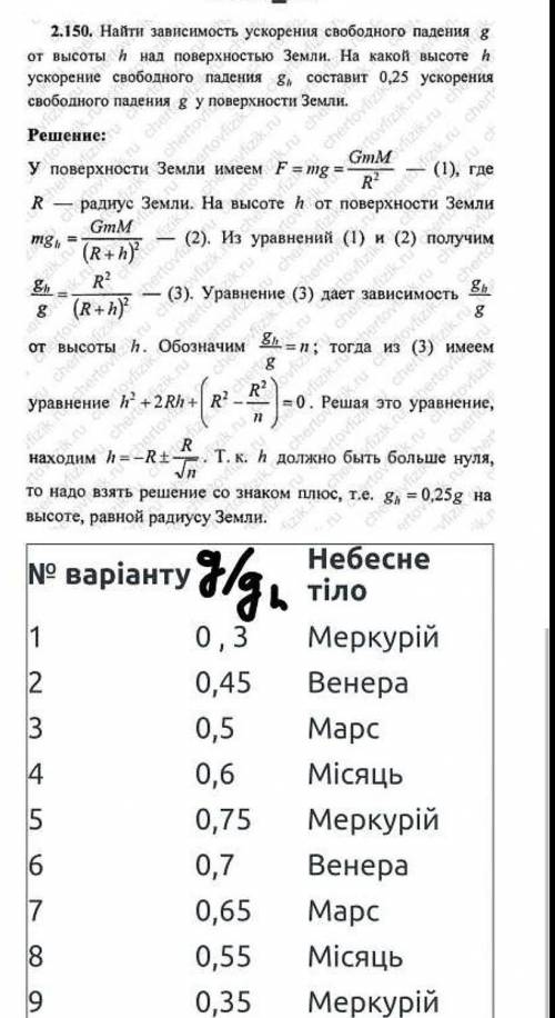 Найти зависимость ускорения свободного падения g от высоты h над поверхностью Меркурия. На какой выс