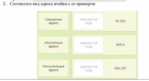 Соотнесите вид адреса ячейки с ее примеромПомагите