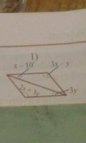 Найдите значения переменных x и y на основе информации, представленной в параллелограмме​