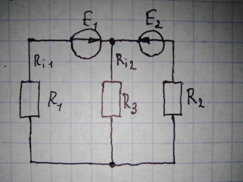 Расчёт сложных цепей методом Кирхгофа (I и Дано: E1= 24 B, E2=18 B, Ri1= 1 Ом, Ri2= 1 Ом, R1= 1 Ом,