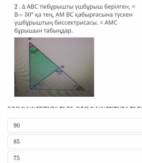 2. Дан прямоугольный треугольник DAVS, B равен 50 °, биссектрисе треугольника на стене AM BC. <На