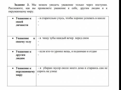 Мы можем увидеть уважение только через поступки. Расскажите, как вы проявляете уважение к себе, друг