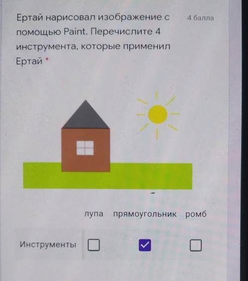 Ертай нарисовал изображение с Перечислите 4инструмента, которые применилЕртай линияовалзаливкатекстл
