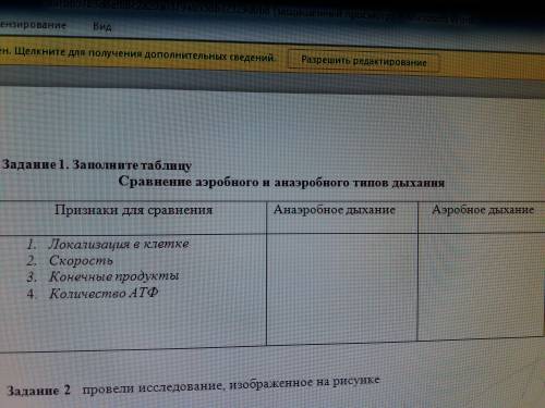 Сравнение аэробного и анаэробного типов дыхания таблица