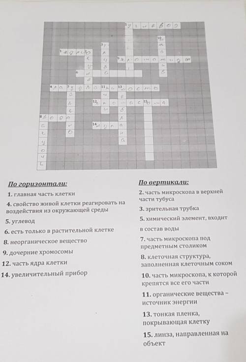 По горизонтали: 1. главная часть клетки4. свойство живой клетки реагировать навоздействия из окружаю