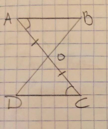 Дано:AO=OCугол А=углу CДоказать: AOB=DOC​