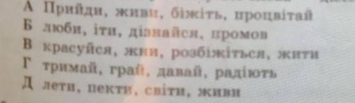 Здесь нужно: Укажіть рядок, у якому всі слова - дієслова наказного