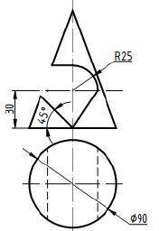 сделать горизонтальную и профильную проекцию конуса с отверстием.