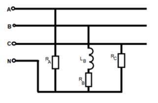 В трехфазную, четырехпроводную сеть с линейным напряжением Uном=220В включили звездой несимметричную