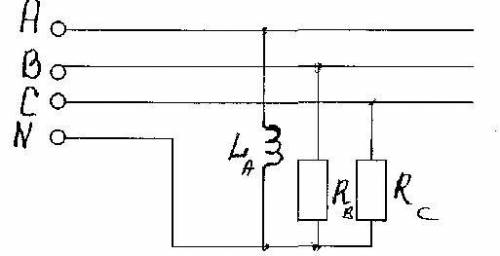 В трехфазную четырехпроводную сеть с линейным напряжением U = 220 В включили «звездой» несимметричну