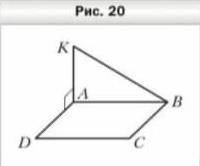 На рисунке 20 изображён прямоугольник ABCD. Через вершину A проведена прямая AK, которая перпендикул