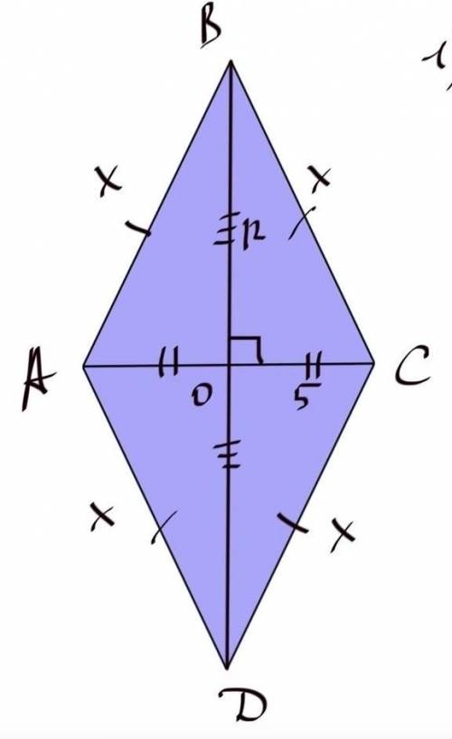ДАМ 50Б Найдите сторону ромба если его диагонали равны 10 см и 24 см (ЧЕРТЕЖ)