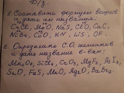 1.Составить формулы веществ и дать им название 2.Определить С.О.(степень окисления) элементов и дать