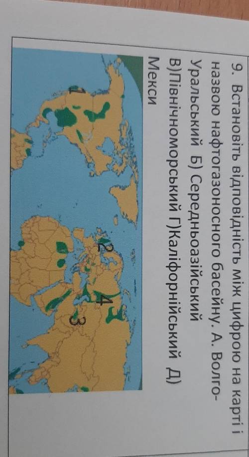 Встановіть відповідність між цифрою на карті іназвою нафтогазоносного басейну​