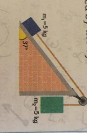 A) найдите ускорение полученное системой. В) Найдите натяжение верёвки Sin37=0.6 Cos37=0.8