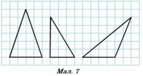Перемалюйте в зошит трикутники, зображені на Мал. 7, проведіть у кожному з них усі висоти