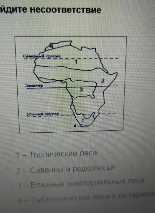 1)тропические леса 2)саванны и редколесья 3)влажные экваториальные леса4)субтропические леса и куста