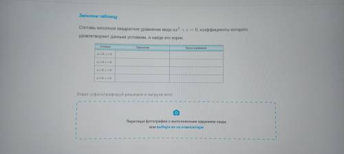 Составь неполное квадратное уравнение вида ax^2+c=0, коэффициенты которого удовлетворяют данным усло