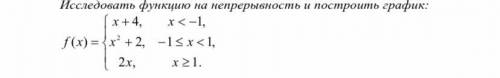 исследовать функцию на непрерывность и построить график в тетради