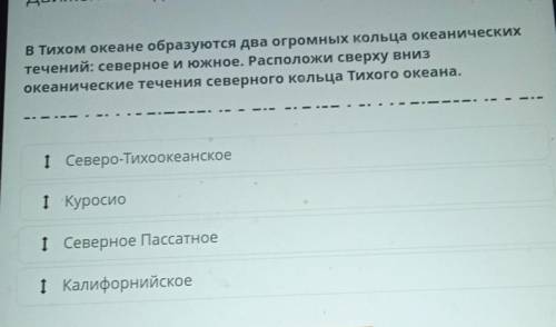 В Тихом океане образуются два огромных кольца океанических течений: северное и южное. Расположи свер