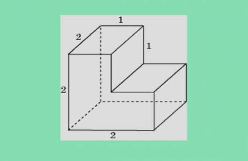 Найдите объем многогранника, изображённого на рисунке, все двугранные углы которого прямые. ​