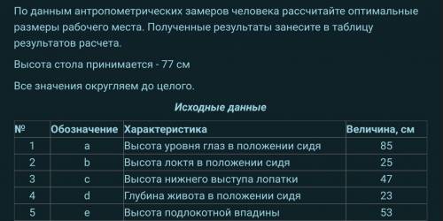 Ребята! Нужна по БЖД! Рассчитать по данным антрометрических размеров человека, размеры рабочего стол