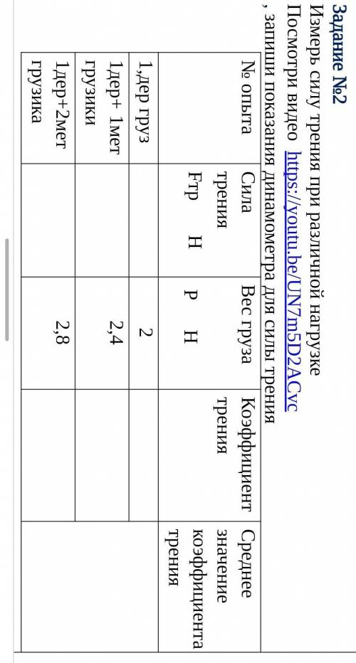 Измерь силу трения при различной нагрузкеПосмотри видео  https://youtu.be/UN7m5D2ACvc, запиши показа
