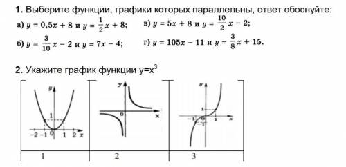 1.Выберите функции,графики которых параллельны,ответ обаснуйте; 2.Укажите график функции у = х³​