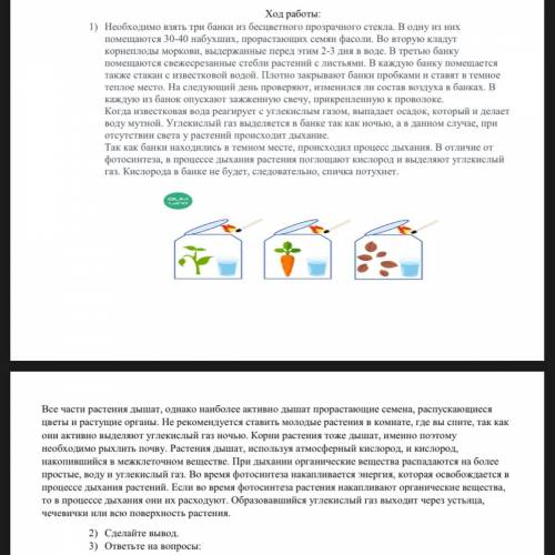 Лабораторная работа. тема:исследование дыхания растений. 1. ход работы 2. сделать вывод 3. ответить