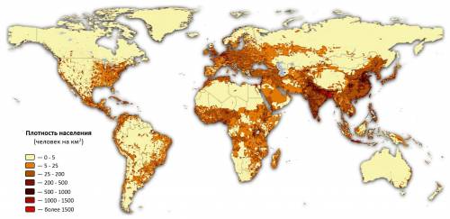 С карт «Плотность населения мира» и «Природные зоны» определи природные зоны, в которых наблюдается