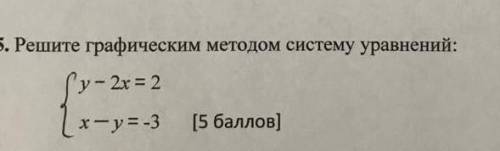 Решите уравнение графицеским методом систему уравнений {у-2х=2{х-у=-3