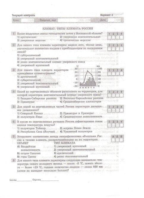 контрольная география 8 класс