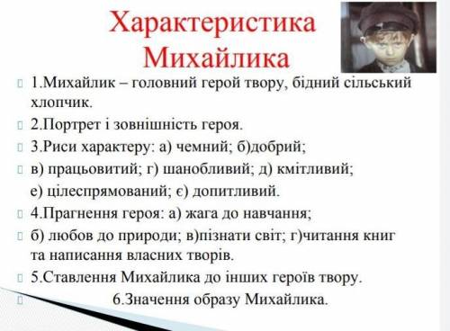 характеристика Михайлика за планом Гуси Лебеді летять ​