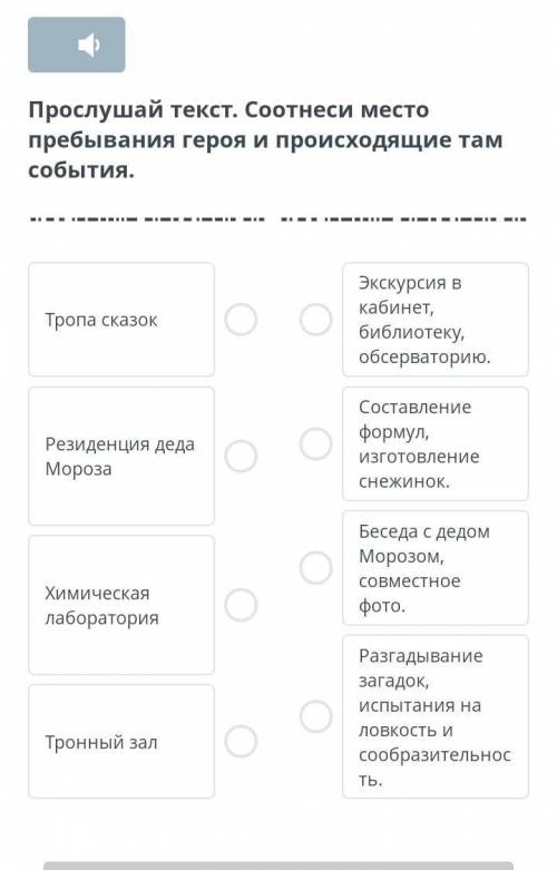 Послушай текст соотнеси место пребывания героя и происходящие там события​