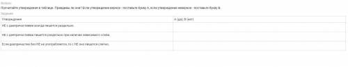 Прочитайте утверждения в таблице. Правдивы ли они? Если утверждение верное - поставьте букву А, если