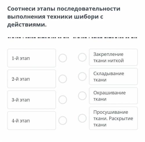 Соотнеси этой последовательности выполнения технике шибори с действиями​