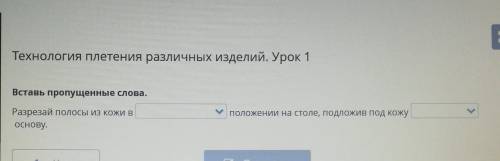 Технология плетения различных изделий. Урок 1 УрокВставь пропущенные слова.положении на столе, подло