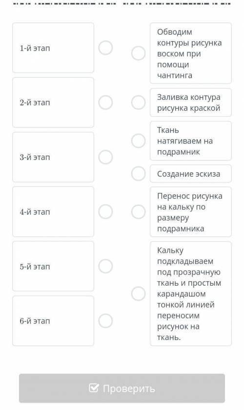 Определи последовательность действий при создании горячего батика