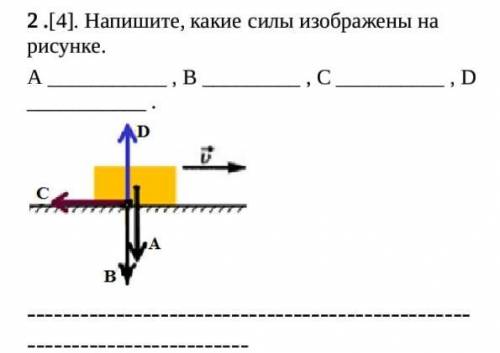 2 .[4]. Напишите, какие силы изображены на рисунке.   A , B , C , D . при