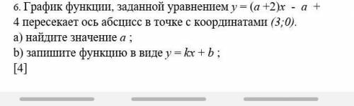 6. График функции, заданной уравнением y = (a +2)x - a + 4 пересекает ось абсцисс в точке с координа