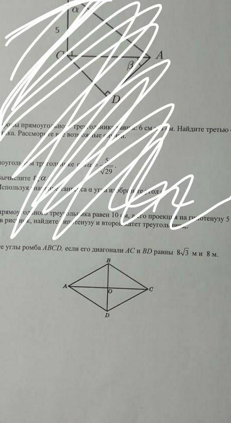 Найдите углы ромба ABCD, если его диагонали АС и BD равны 8√3 м и 8 м​