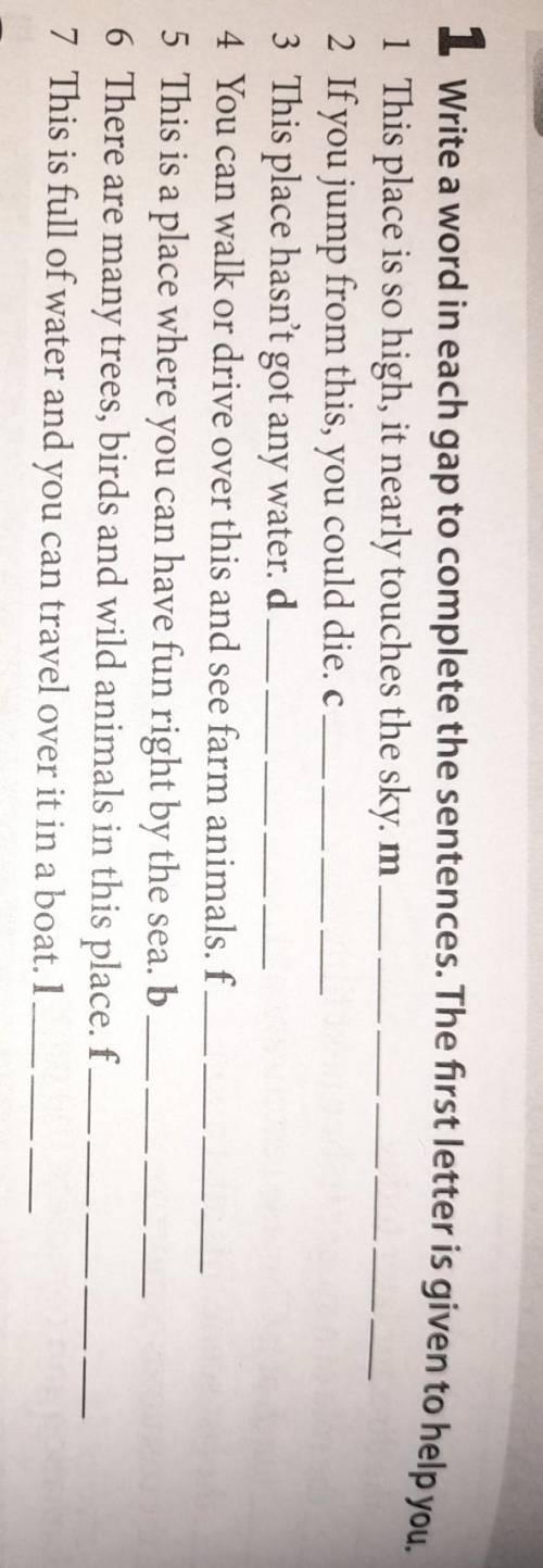 1 Write a word in each gap to complete the sentences. The first letter is given to help you.1 This p