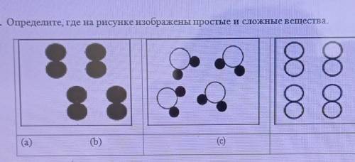 1. Определите, где на рисунке изображены простые и сложные вещества. 88888888b)(c)​