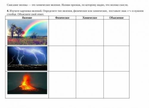 Изучите картинки картинки явлений определите тип явление физическое или химическое поставьте знак пл