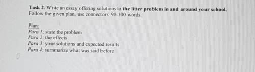 Task 2. Write an essay oflering solutions to the litter problem in and around your school. Follow th