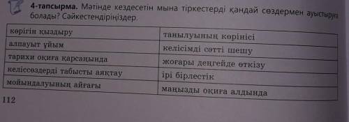 Какими словами можно назвать следующие фразы встречающиеся в тексте ?Сәйкестендіріңіздер​